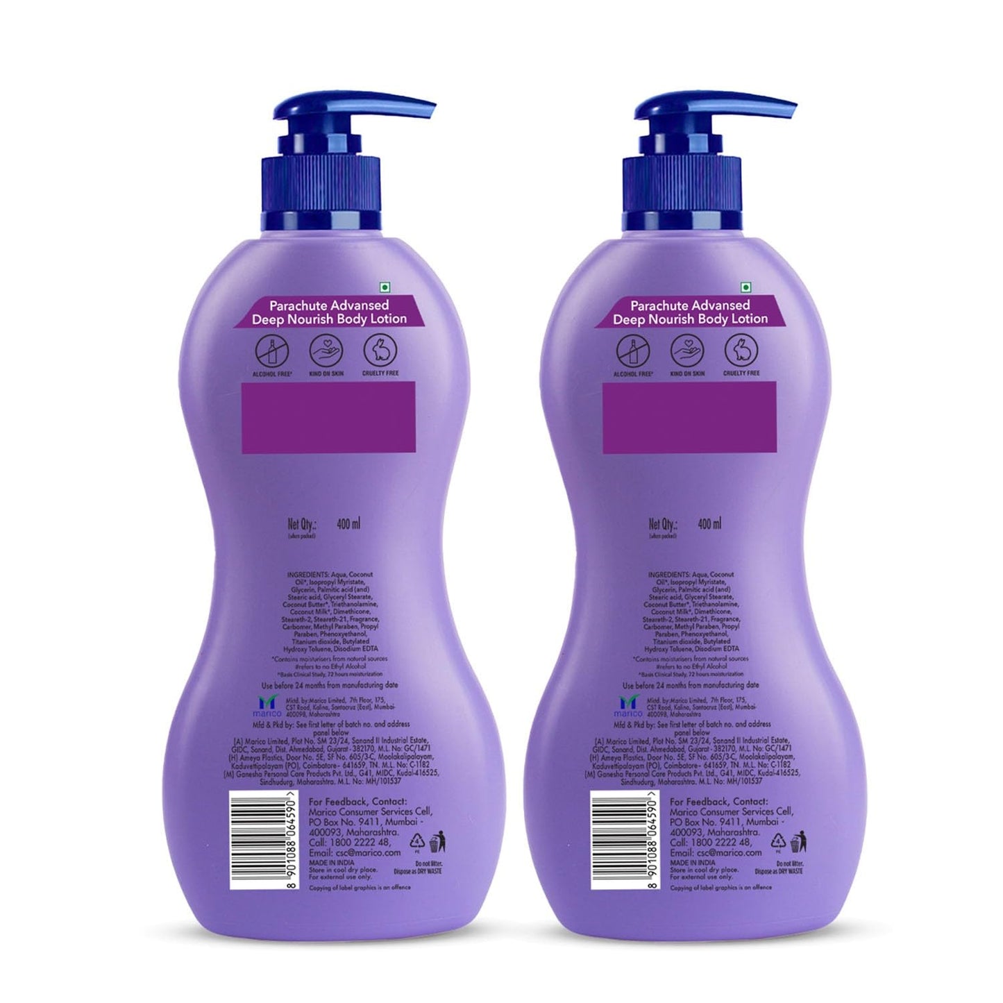 Parachute Advansed Deep Nourish Body Lotion for Women & Men, Dry Skin, 400ml (Pack of 2)