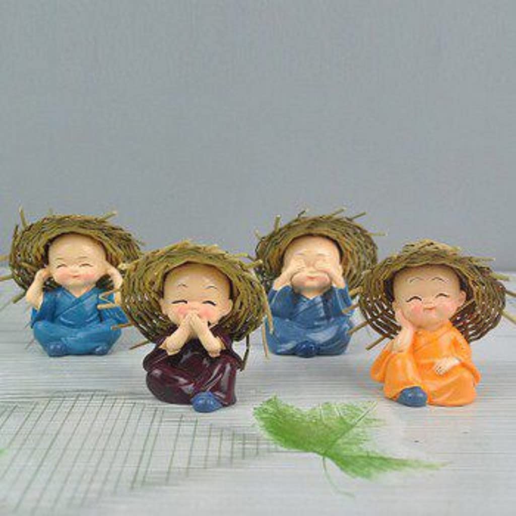 Set of 4 Resin Buddha Monk Statue with Hat| Think No Evil Speak No Evil Hear No Evil See No Evil