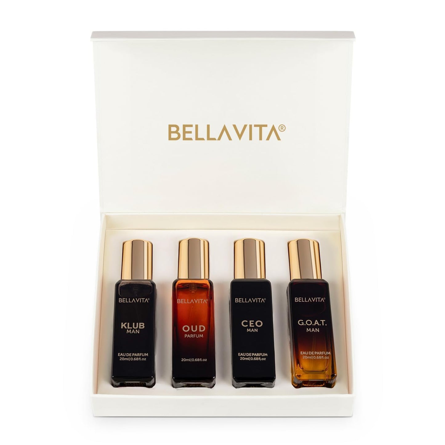 Bella Vita Luxury Long Lasting Men Gift Set 4x20ml KLUB, OUD, CEO, G.O.A.T