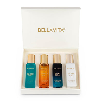 Bella Vita Luxury Long Lasting Unisex Perfume Gift Set 4x20ml  SKAI, FRESH, WHITEOUD, HONEY OUD