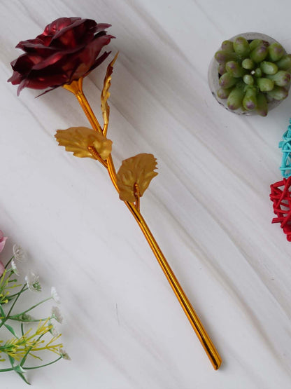 Golden Red Rose Flower Showpiece | Rose Day Valentine Gift for Girlfriend Boyfriend Husband Wife Her Him