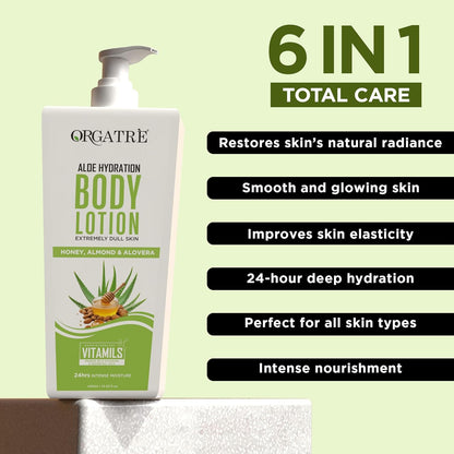 Orgatre Body Lotion with Honey, Almond & Alovera Deep Moisturizing for Dry Skin 400ml (Aloe Vera)