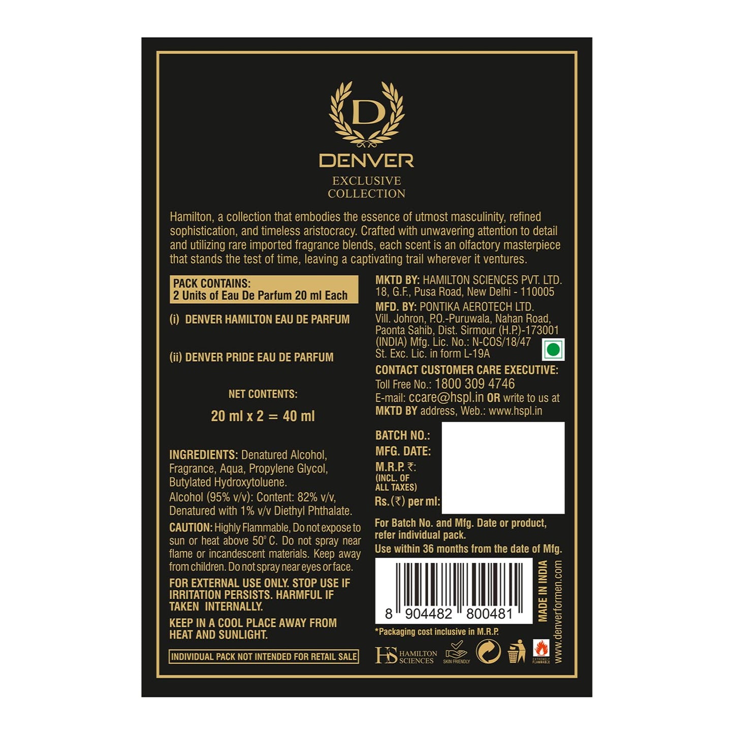 DENVER Hamilton & Pride EDP Perfume Gift Set For Men - 20 ML Each