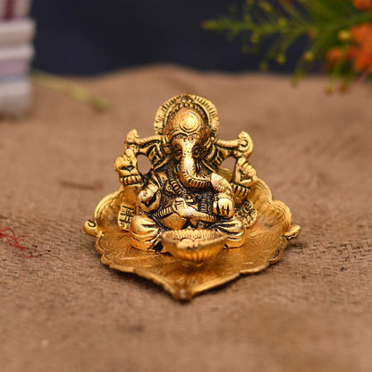Return Gift Ganesh Idol on Leaf - Lord Ganesha with Diya