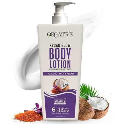 Orgatre Body Lotion with Honey, Almond, Kesar & Alovera Deep Moisturizing 400ml (Kesar)