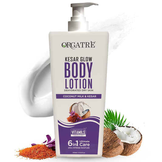 Orgatre Body Lotion with Honey, Almond, Kesar & Alovera Deep Moisturizing 400ml (Kesar)