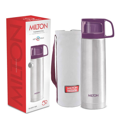 Milton Glassy 500 Thermosteel Vacuum Insulated Double Walled Flask with Drinking Cup 500 ml