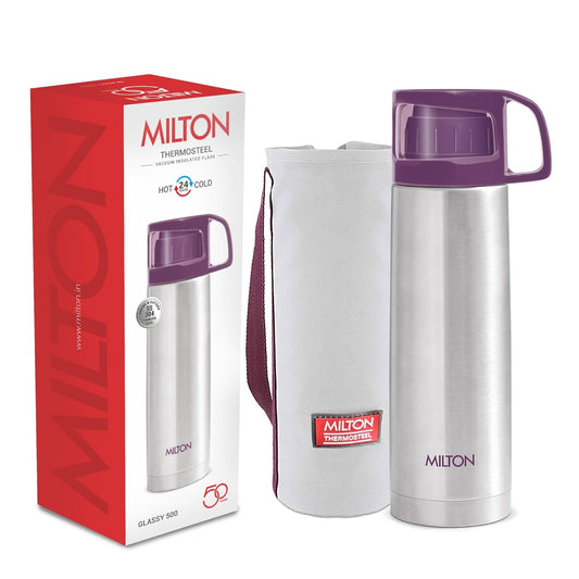 Milton Glassy 500 Thermosteel Vacuum Insulated Double Walled Flask with Drinking Cup 500 ml