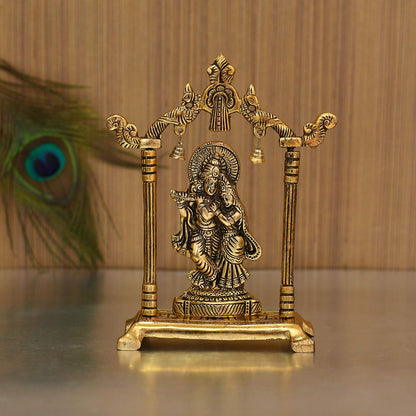 Metal Gold Plated Radha Krishna Idol Sculpture Statue Figurine(Size 7 x 5 Inches) (1 Pieces)