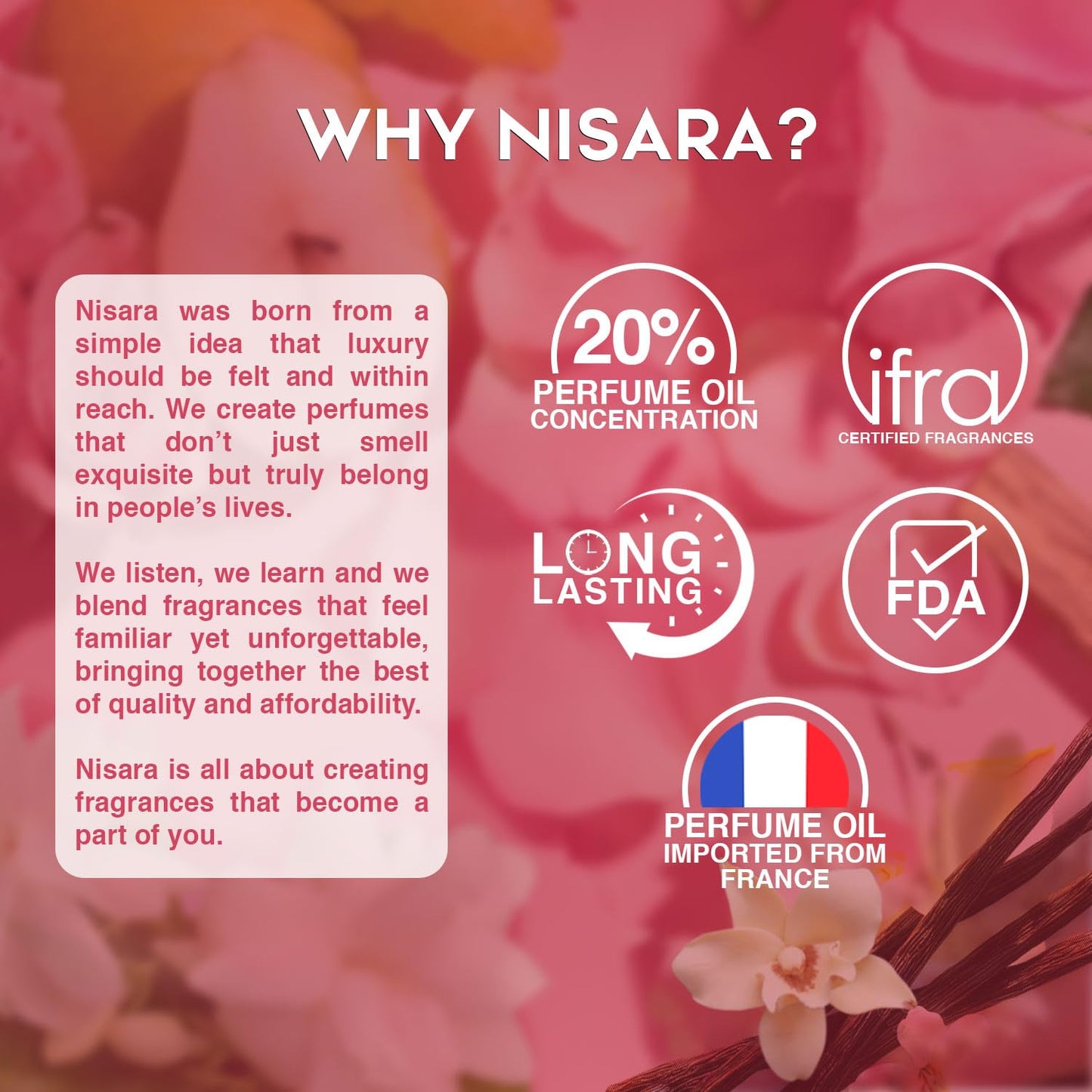 Nisara Long Lasting Woman Perfume Gift Set 4x15ml Warm Vanilla, Floral Woody Musk, Midnight Tease