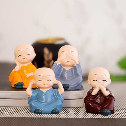Set of 4 Little Monk Buddha Statue Think No Evil Speak No Evil Hear No Evil See No Evil