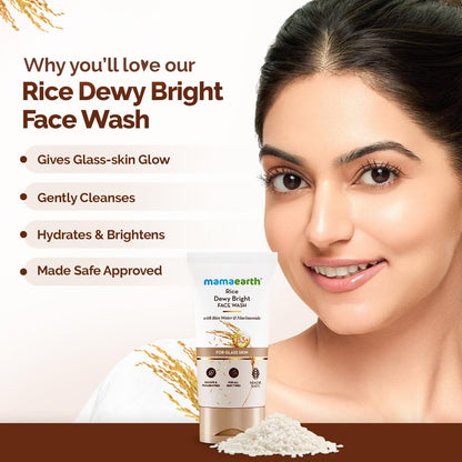 Mamaearth Rice Dewy Bright Face Wash With 150 ml x 2 Rice Water & Niacinamide for Glass Skin