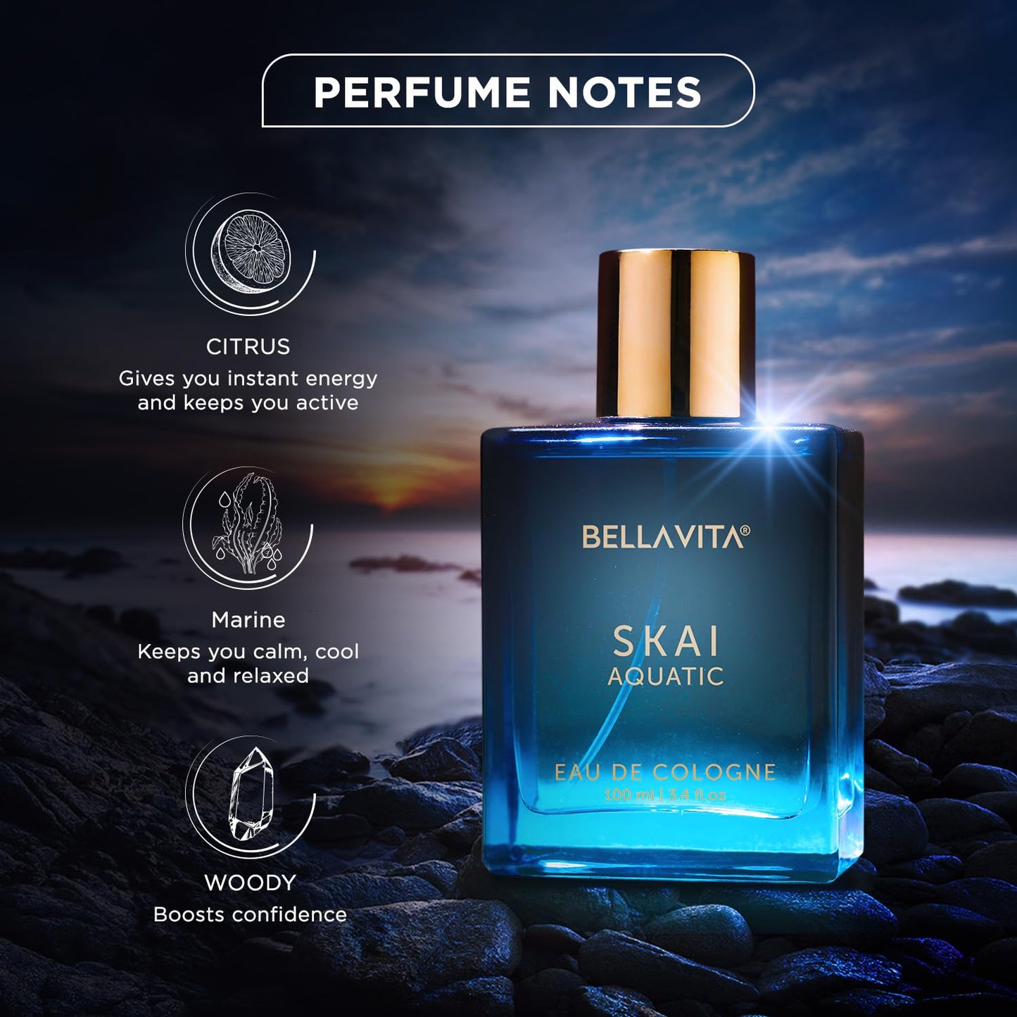 Bella Vita Luxury Skai Aquatic Unisex Long Lasting Perfume  EDC 100ml