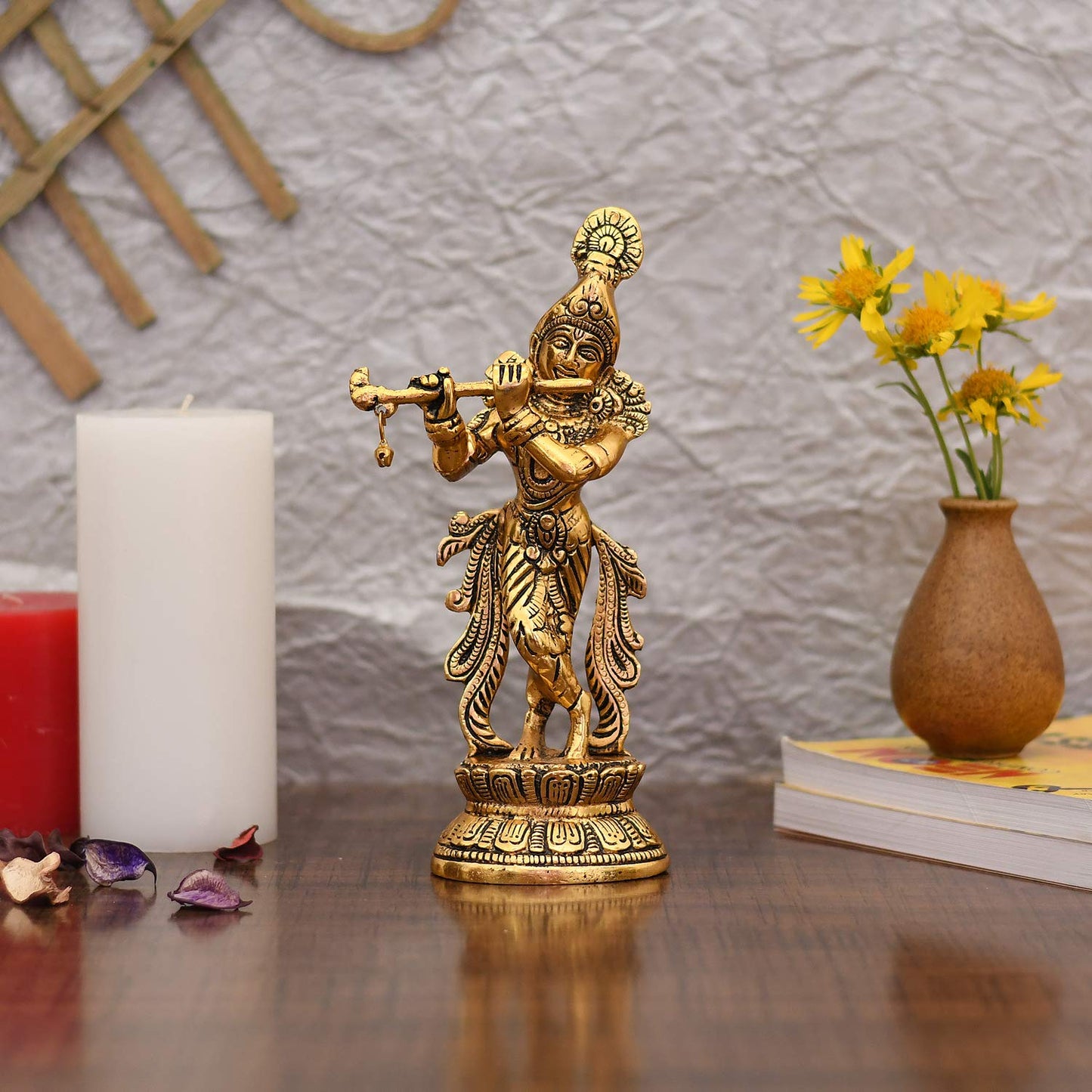 Lord Krishna Idol Statue Krishna Idols Gold Plated Flute Playing