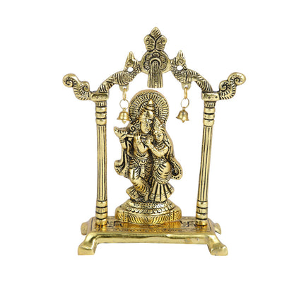 Metal Gold Plated Radha Krishna Idol Sculpture Statue Figurine(Size 7 x 5 Inches) (1 Pieces)