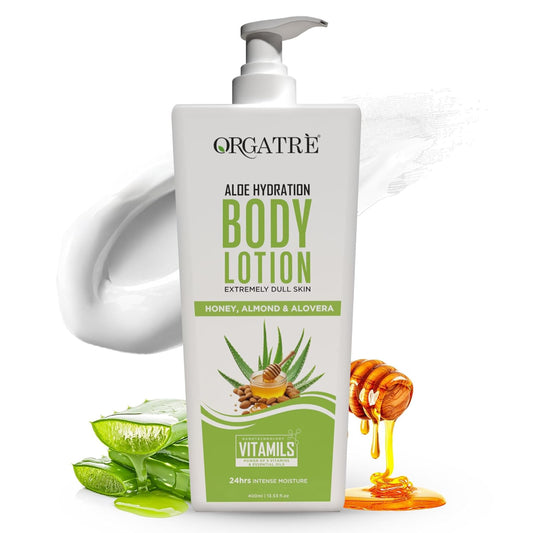 Orgatre Body Lotion with Honey, Almond & Alovera Deep Moisturizing for Dry Skin 400ml (Aloe Vera)