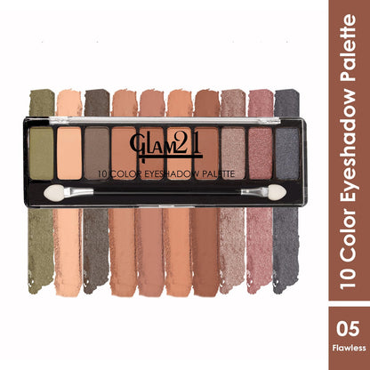 Glam21 Flawless 10 Color Eyeshadow Palette Long-Lasting Smudge Free