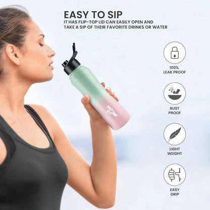 MILTON Comet 1000 Stainless Steel Water Bottle 1000 ml, Single Walled Mint Pink