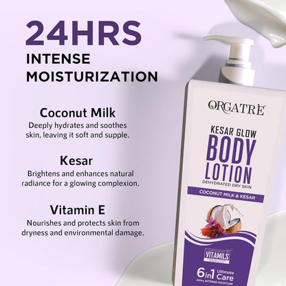 Orgatre Body Lotion with Honey, Almond, Kesar & Alovera Deep Moisturizing 400ml (Kesar)