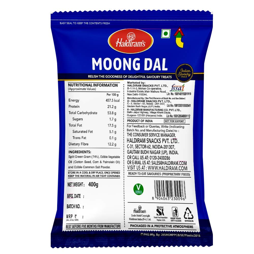 Haldiram's Namkeen Moong Dal 400 gram (pack of 2)