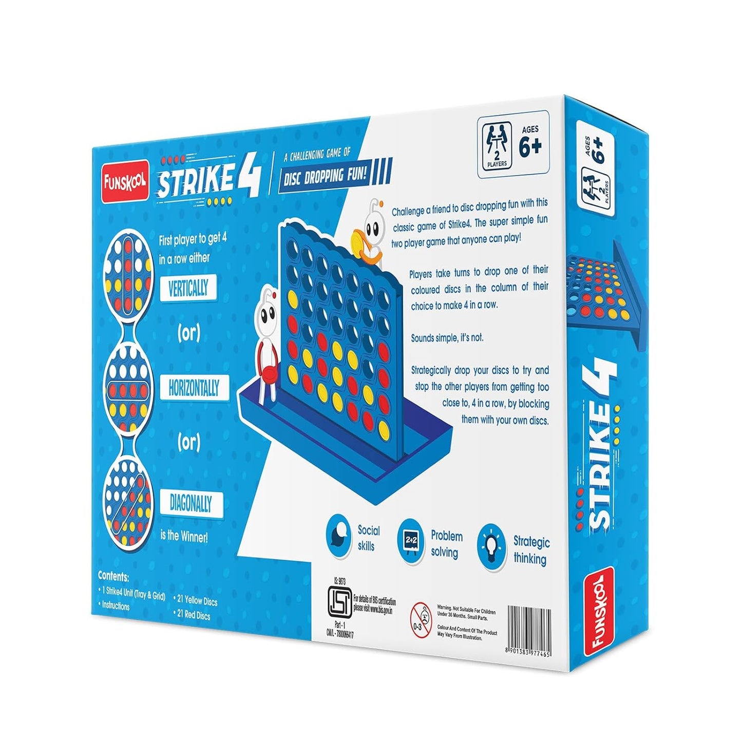 Funskool Strike 4, Classic Disc Dropping Game, Strategy Game, Board Game for Kids, Adults, Families