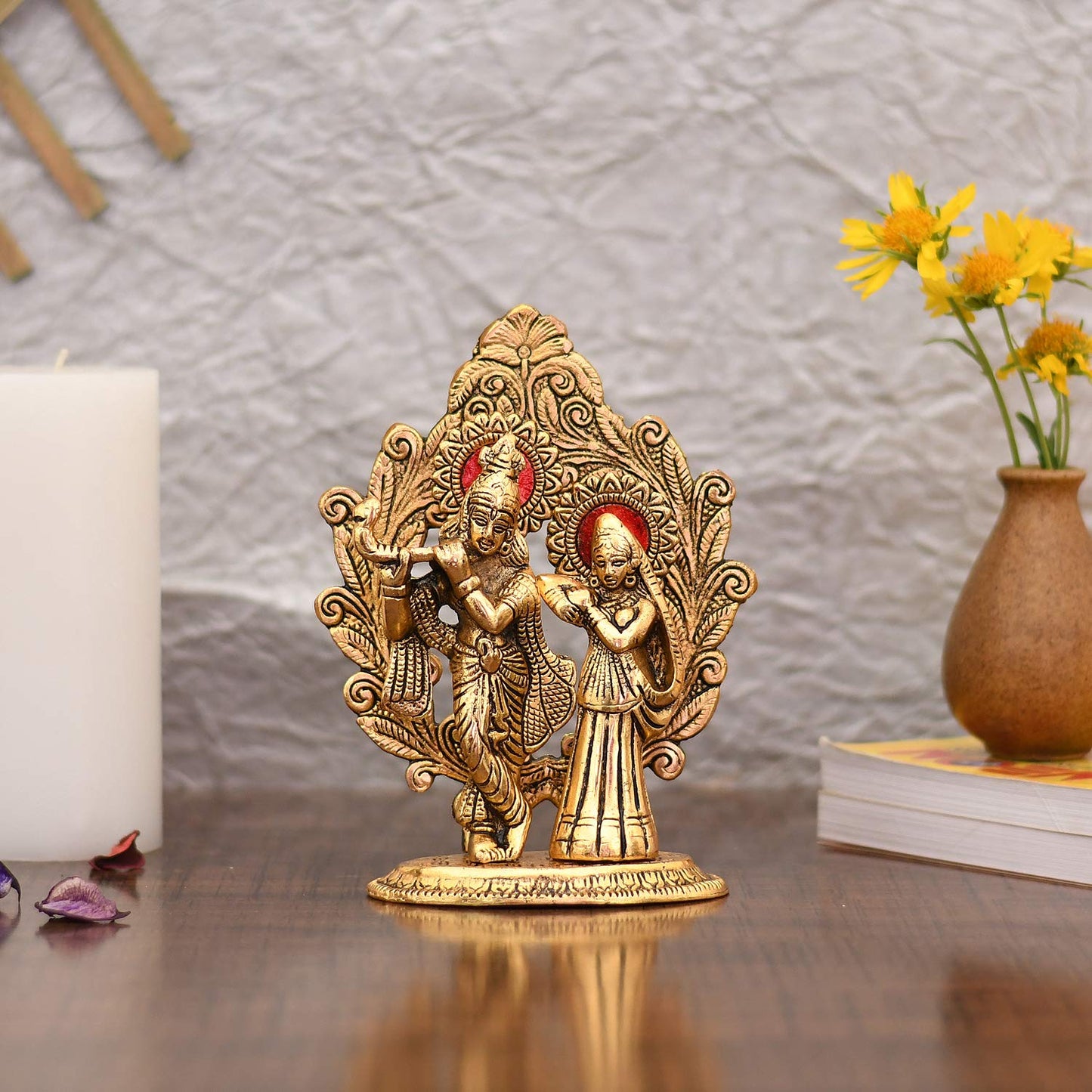 Gold Plated Metal Radha Krishna Statue - Radha Krishan Idol Showpiece Figurine for Home Office Temple Pooja Decor Gift