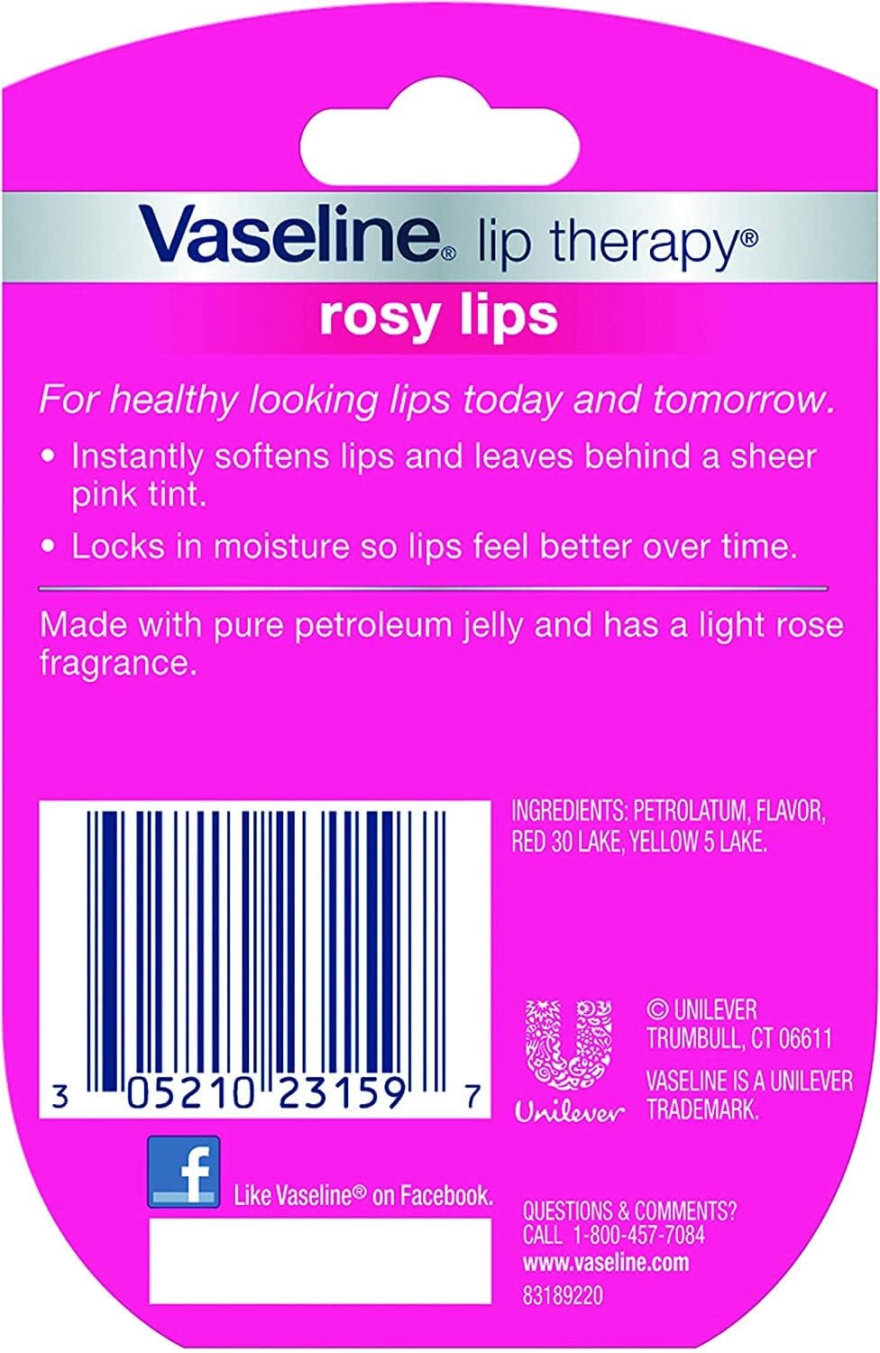 Vaseline Lip Therapy Rosy Lips Flavor Dry Chapped Lips 7g Pink
