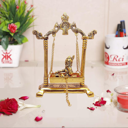 Laddu Gopal on Jhulla Palana Metal Statue Gold Plated