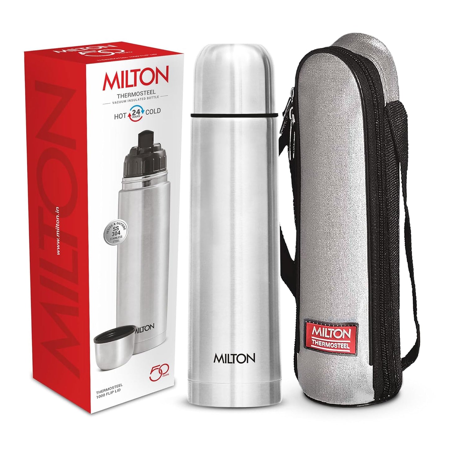 Milton Flip Lid 1000 Thermosteel Water Bottle 1 LTR, 24 Hr Hot and Cold