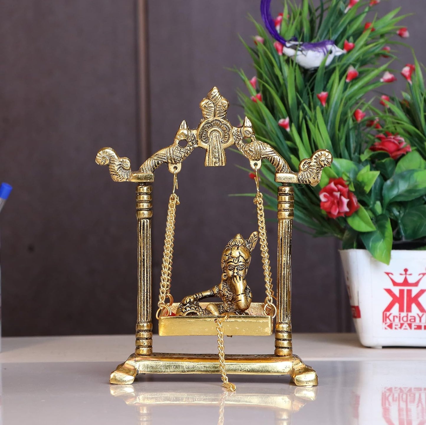 Laddu Gopal on Jhulla Palana Metal Statue Gold Plated
