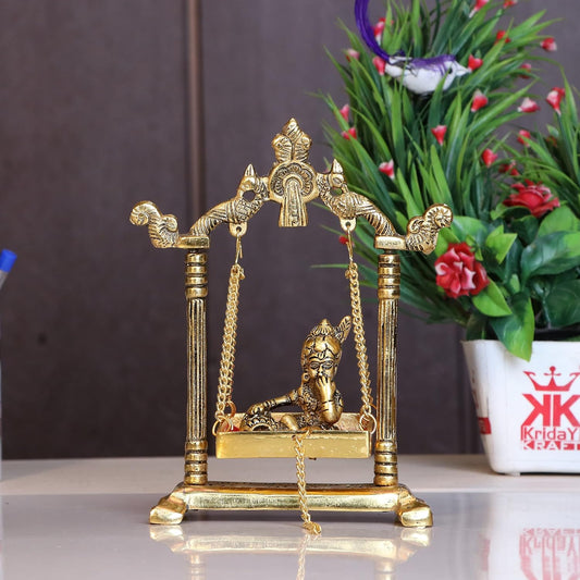 Laddu Gopal on Jhulla Palana Metal Statue Gold Plated