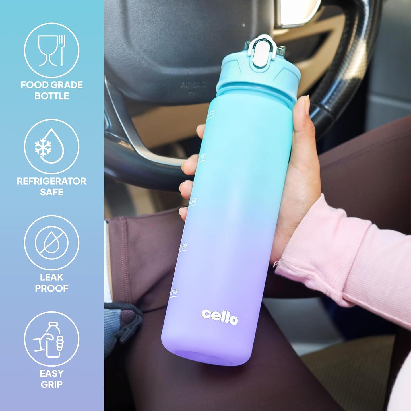 Cello All Day Large Water Bottle, Sea Green | Set of 3 (310ml, 790ml, 2085ml)