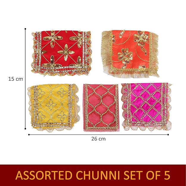 Chunni | Small | Sacred Pooja Chunri for Mandir, Mata Ki Chunri, Devi Maa Chunri with Heavy Embroidery & Golden Borders