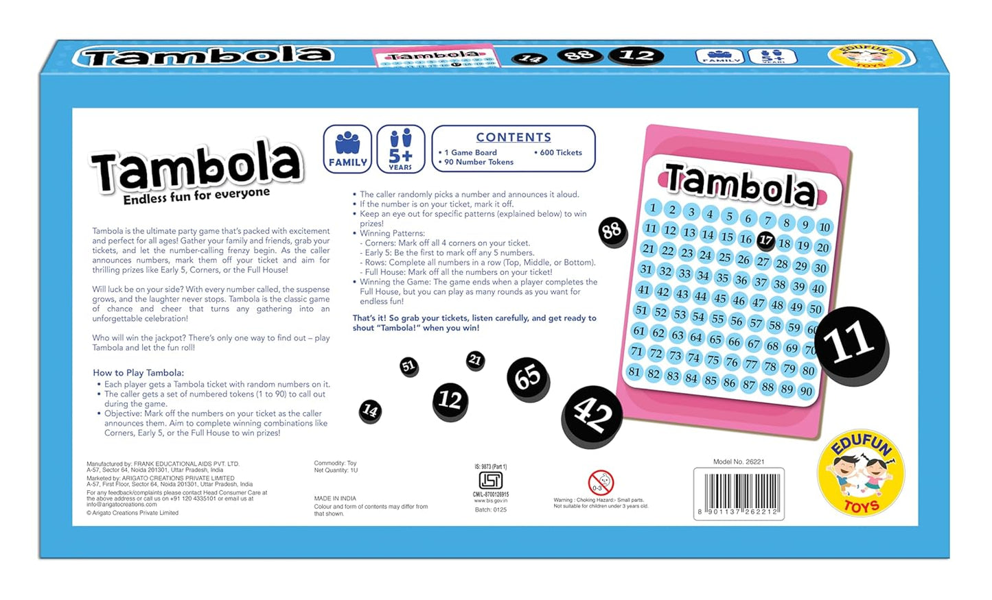 Tambola Game | Classic Housie Party Game for Kids & Adults | Includes 600 Tickets & 90 Number Tokens