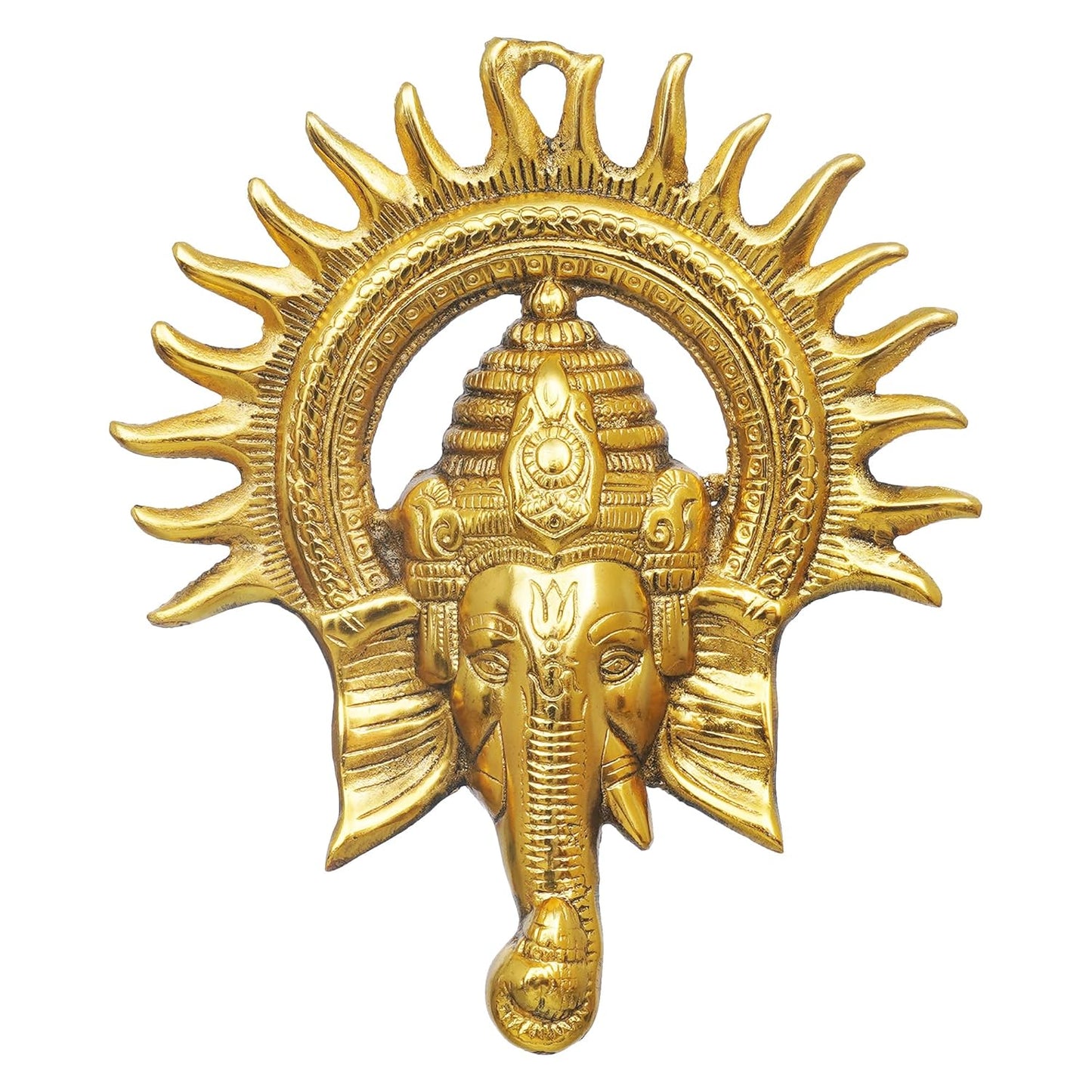 Golden Metal Sun Decorative Ganesha Wall Hanging | Lord Ganesha Statue Wall Art- Decorative Showpiece for Wall Decor
