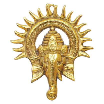 Golden Metal Sun Decorative Ganesha Wall Hanging | Lord Ganesha Statue Wall Art