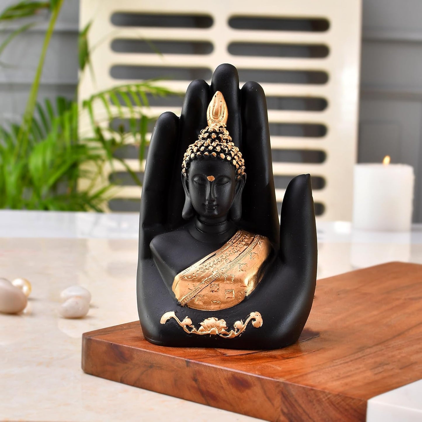 Golden Handcrafted Palm Buddha Idol for Home,Office and Gifts