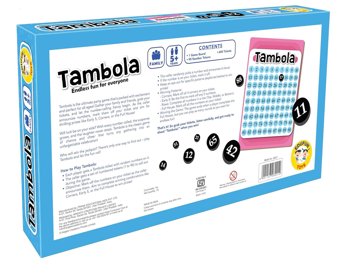 Tambola Game | Classic Housie Party Game for Kids & Adults | Includes 600 Tickets & 90 Number Tokens
