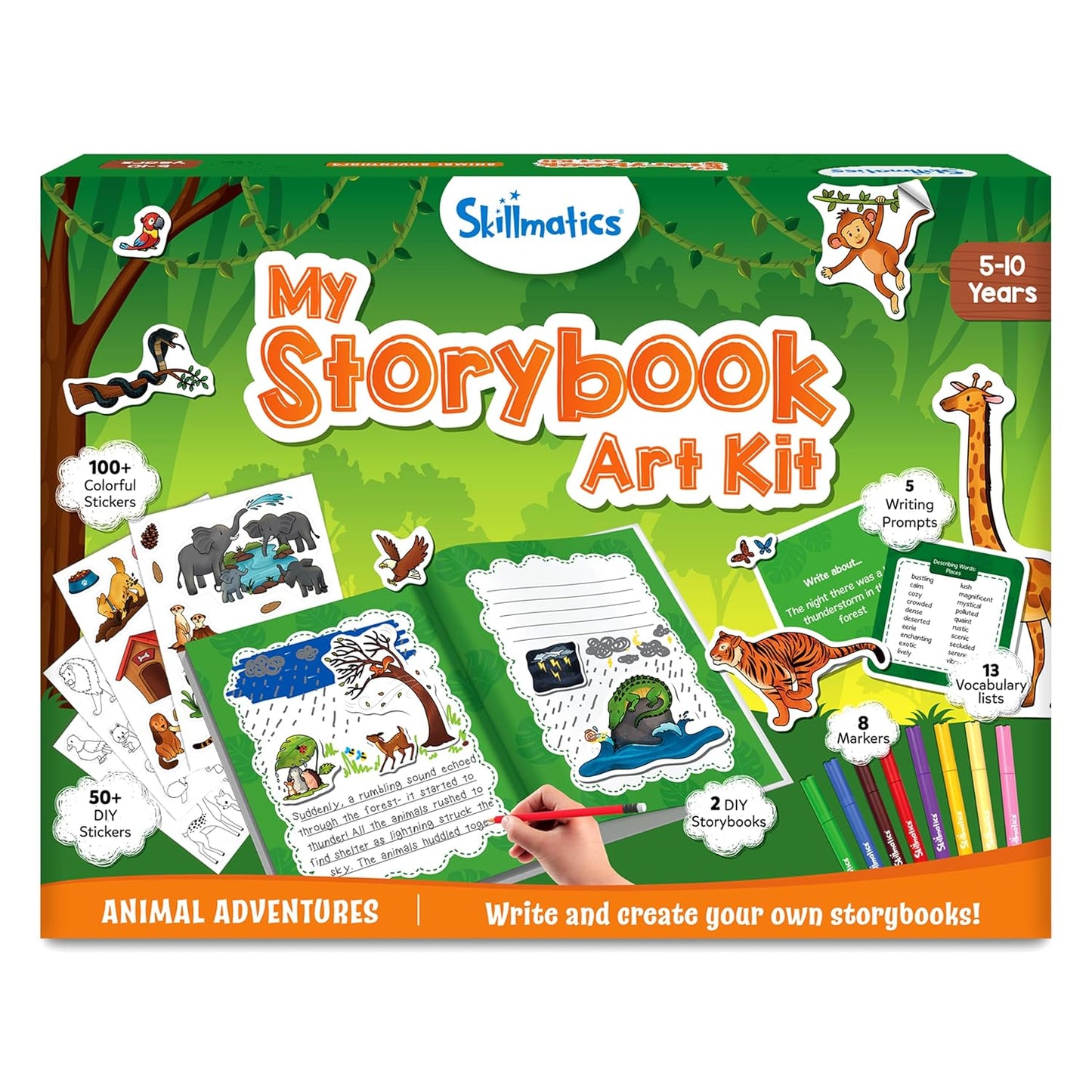 Skillmatics Storybook Art Kit - Create Animal-Themed Stories, DIY Craft & Writing Kit with 300+ Stickers