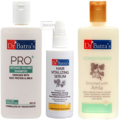 Dr Batras Pro Plus Intense Volume Shampoo, Conditioner & Hair Vitalizing Serum Combo (1Pack)