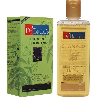 Dr Batras Herbal Hair Color Cream Black & Henna Shampoo Combo (1Pack)