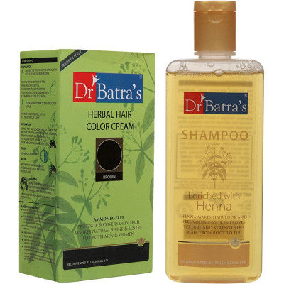Dr Batras Herbal Hair Color Cream Brown & Henna Shampoo Combo (1Pack)