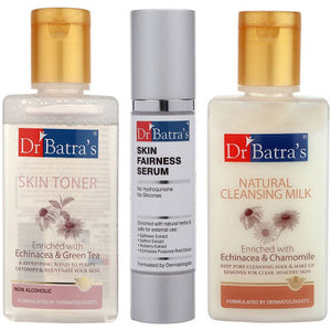 Dr Batras Skin Toner, Natural Cleansing Milk & Skin Fairness Serum Combo (1Pack)