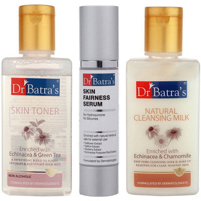 Dr Batras Skin Toner, Natural Cleansing Milk & Skin Fairness Serum Combo (1Pack)