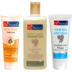 Dr Batras Dandruff Cleansing Shampoo, Hair Gel & Facewash Daily Care Combo (1Pack)