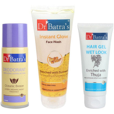 Dr Batras Hair Gel, Instant Glow Facewash & Deo For Men Combo (1Pack)