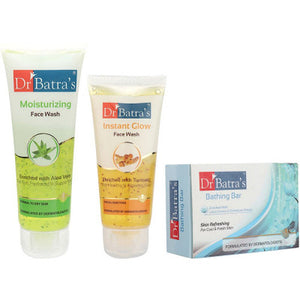 Dr Batras Facewash Moisturizing, Facewash Instant Glow & Skin Refreshing Bathing Bar Combo (1Pack)