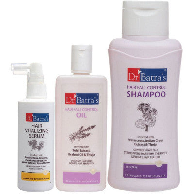 Dr Batras Hair Vitalizing Serum, Hair Fall Control Shampoo And Hair Fall Control Oil Combo (125ML+500ML+200ML) (1Pack)
