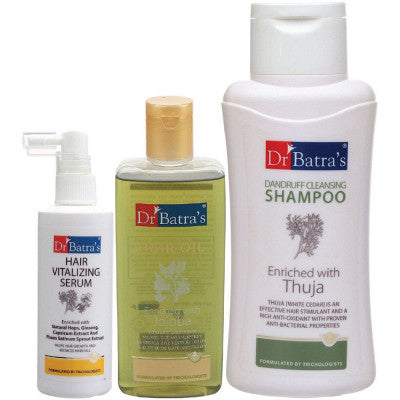 Dr Batras Hair Vitalizing Serum, Dandruff Cleansing Shampoo And Hair Oil Combo (125ML+500ML+200ML) (1Pack)