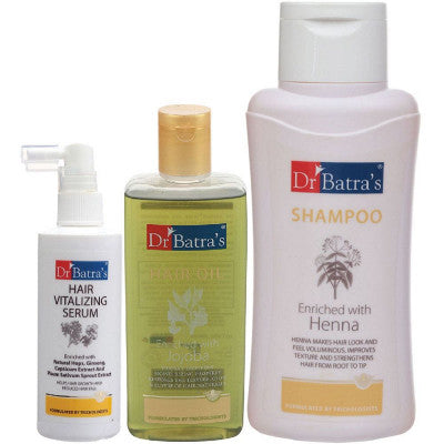 Dr Batras Hair Vitalizing Serum, Normal Shampoo And Hair Oil Combo (125ML+500ML+200ML) (1Pack)